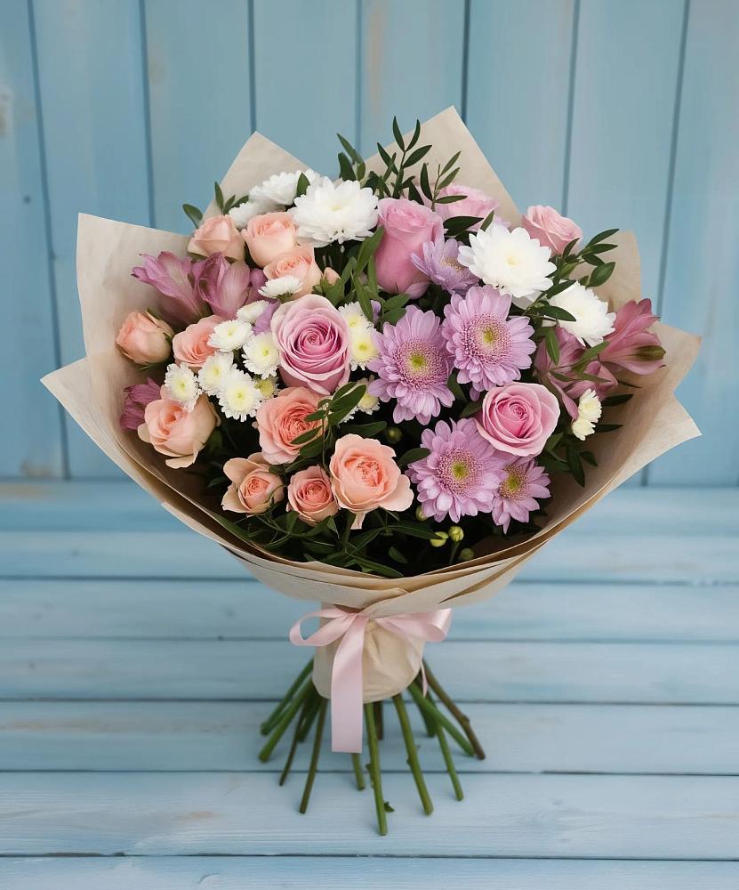 Букет цветов из: Хризантемы, Розы и Альстромерии в Архангельском Воронежской области