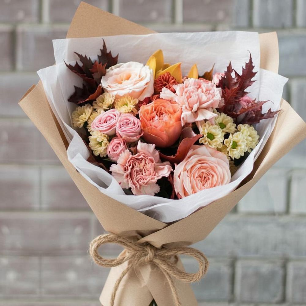 Букет цветов из: Гвоздики, Хризантемы и Розы в Архангельском Воронежской области