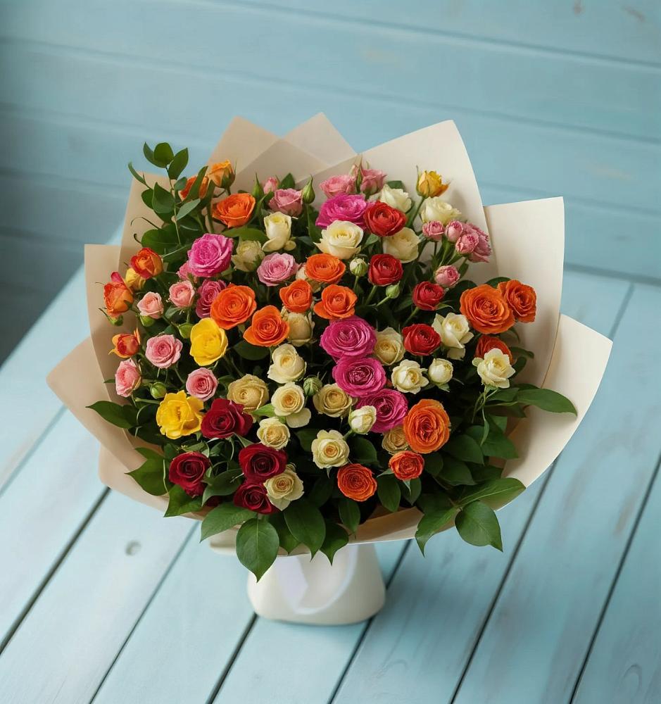 Букет Микс из разноцветных кустовых роз в Архангельском Воронежской области