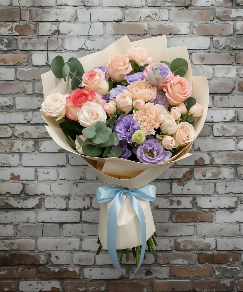 Букет цветов из: Розы, Лизиантусы и Гвоздики в Архангельском Воронежской области