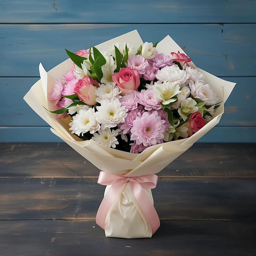 Букет цветов из: Хризантемы, Альстромерии и Розы в Архангельском Воронежской области